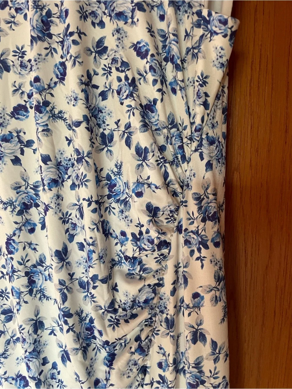 NWT Maje White and Blue Floral Sleeveless Ruched Maxi Dress Size 42 (US 10)